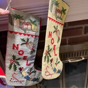 Three Vintage Needlepoint Christmas Stockings Handmade